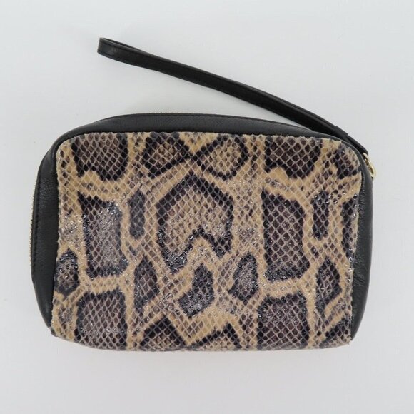 Cole Haan Python Snakeskin Print Genuine Leather Black Wristlet Handbag Purse - Picture 9 of 11